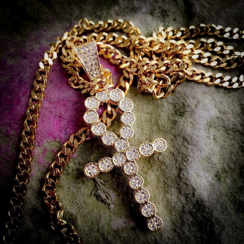 Lab Diamond Cluster Ankh Necklace - Picture 3 of 3
